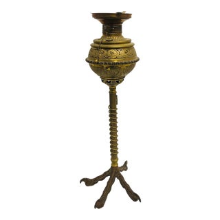 Antique 1900s Talon Base Electrified Brass Oil Lamp For Sale