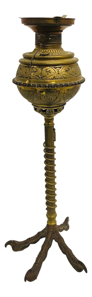 Antique 1900s Talon Base Electrified Brass Oil Lamp