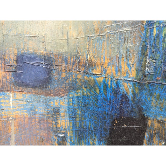 David Adickes "Abstract- Blue w/ One Gold Square" Modern Cubist Inspired Abstract Painting, 20th Century For Sale - Image 10 of 11