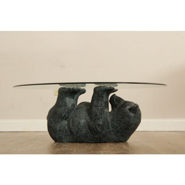 Late 20th Century Cabin Style Glass Top Black Bear Coffee Table Chairish