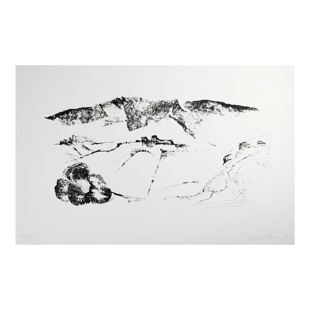 Vintage Mid 20th Century Modernist Mountain Landscape Lithograph For Sale