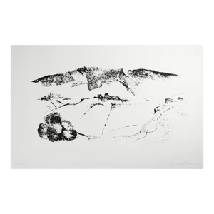 Vintage Mid 20th Century Modernist Mountain Landscape Lithograph