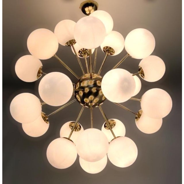 21st Century Nova Natural Brass Matte White Murano Sputnik Chandelier by Fabio LTD For Sale - Image 6 of 7