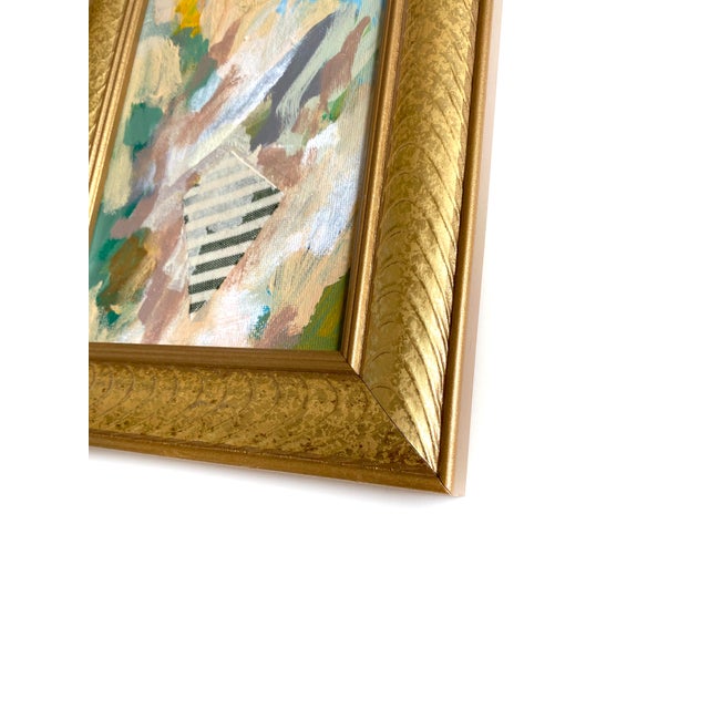 Two original mini paintings by Jessalin Beutler in a set with matching gold frames. Frames are made from vintage molding...