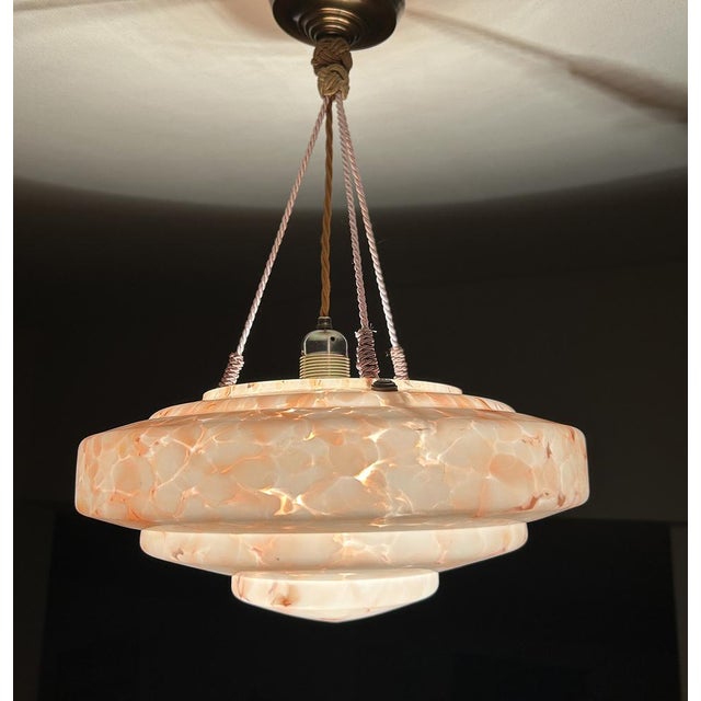 Art Deco Pendant Light in Pink and White Marble Glass, 1930s For Sale - Image 15 of 18