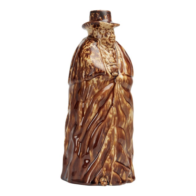 Antique English Glazed Earthenware Figural Bottle For Sale