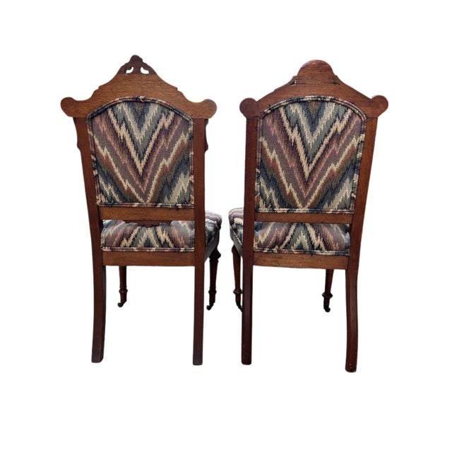 19th Century Eastlake Walnut Hall Chairs With Bargello Upholstery, Set of 2 For Sale - Image 13 of 15