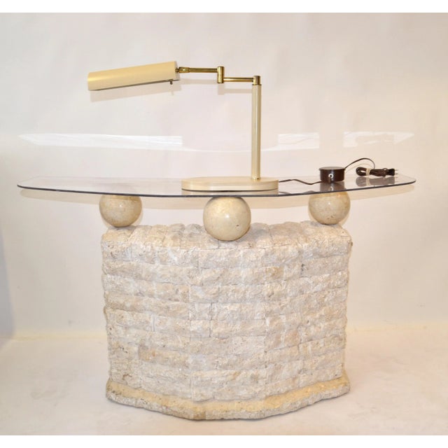 1970s Heyco Brass & Beige Metal Clover Desk Lamp Mid-Century