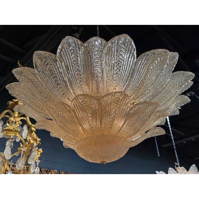 Modern Gold Murano Glass Leaf Form Flush Mount Chandelier For Sale - Image 3 of 6