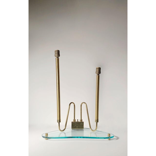 Vintage Fontana Arte Glass and Brass Triangular Lamp For Sale In Chicago - Image 6 of 12