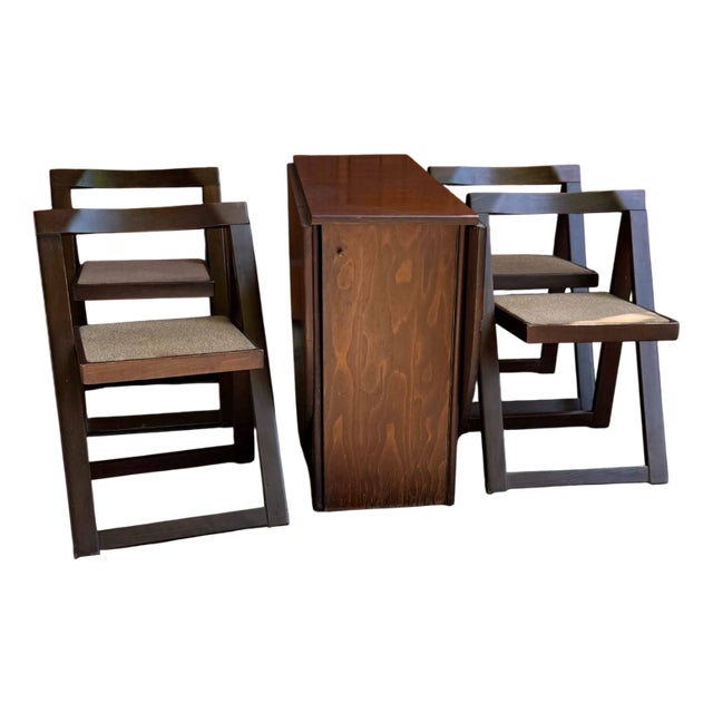 Vintage Folding Chairs and Drop-Leaf Dining Table, 1960s, Set of 5 For Sale