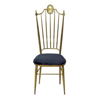 Italian Brass High-Back Chiavari Side Chair With Cast Wing Crest For Sale