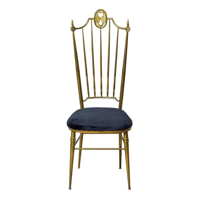 Italian Brass High-Back Chiavari Side Chair With Cast Wing Crest For Sale