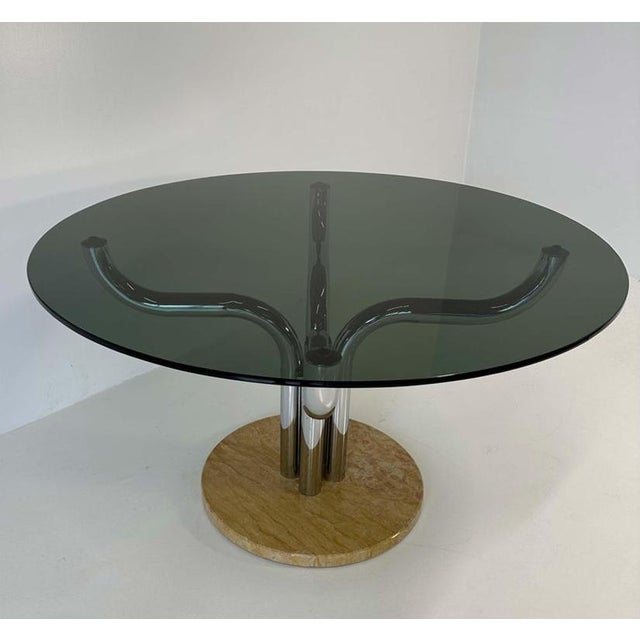 Metal Vintage Italian Dining Table in Smoked Glass and Marble by Guido Faleschini, 1970s For Sale - Image 7 of 11