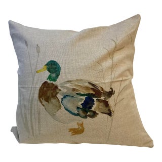 Contemporary Square Pillow With a Mallard Duck Print - Made in U K For Sale