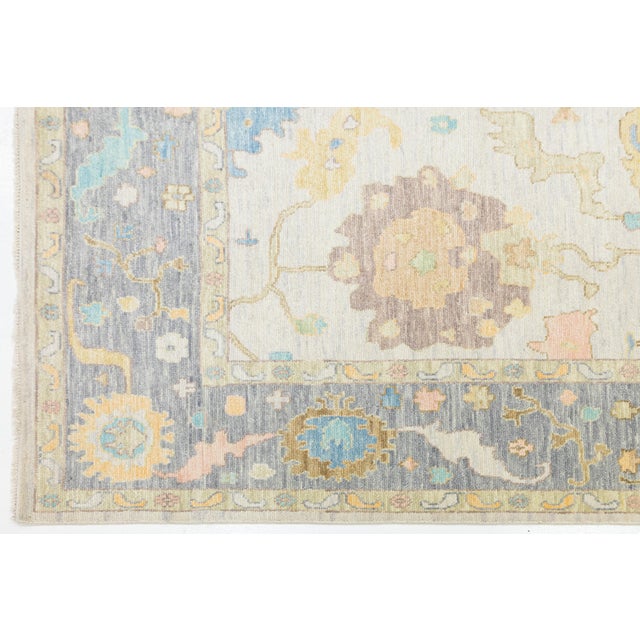 Textile Contemporary Pastel Oushak Style Hand-Knotted Wool Rug – Soft Neutral & Blue For Sale - Image 7 of 12