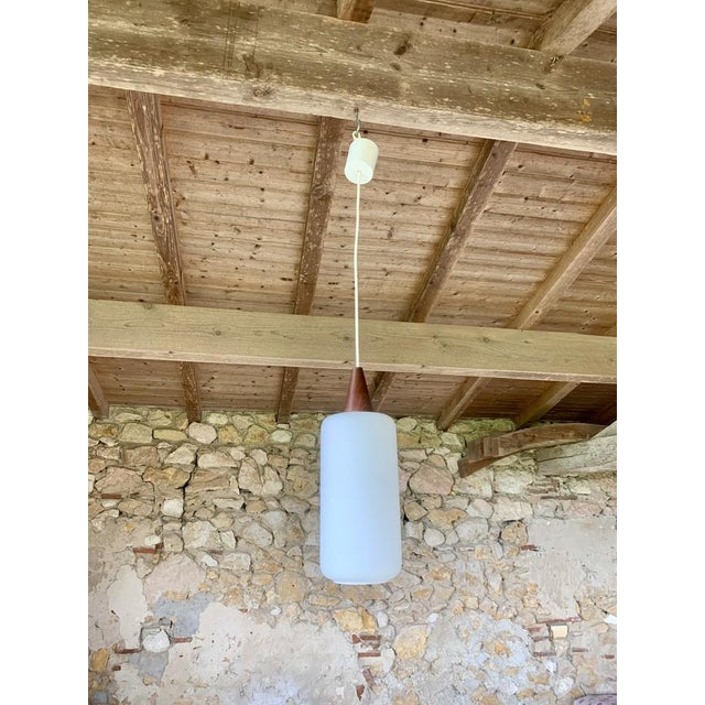 Scandinavian Opaline and Teak Pendant Lamp, 1960s For Sale - Image 17 of 17
