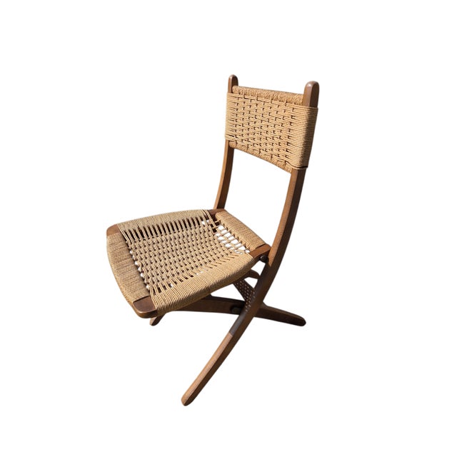 Mid-Century Modern Vintage Hans Wegner Style MCM Folding Rope Chair Danish Modern For Sale - Image 3 of 11