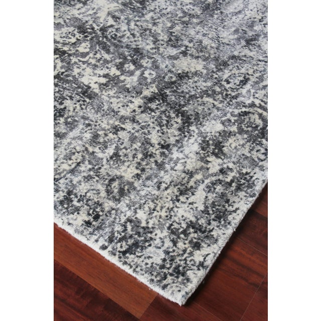 Wood Newport Hand loom Bamboo/Silk Navy Blue/Beige Rug-8'x10'" For Sale - Image 7 of 8