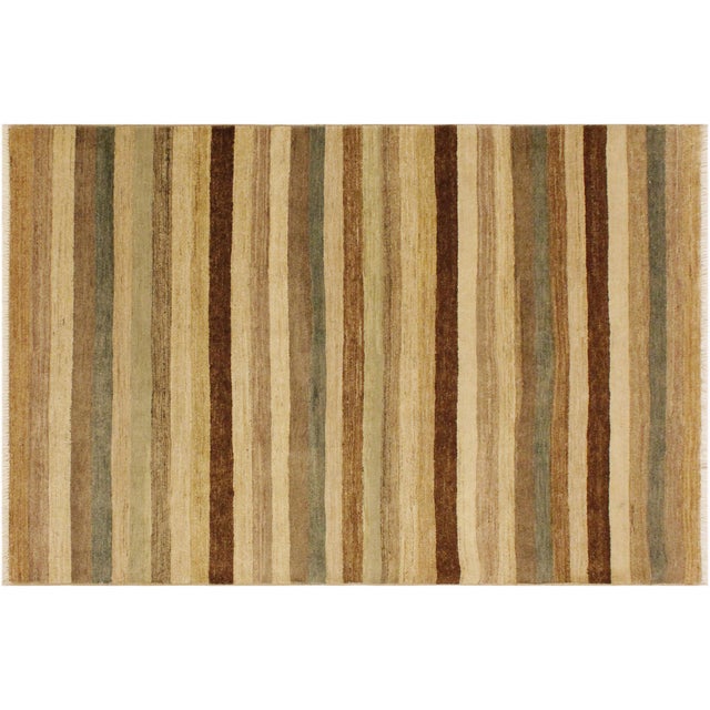 Boho Chic Hand Made Beige/Green Wool Rug - 3'11'' X 5'7'' For Sale - Image 9 of 10