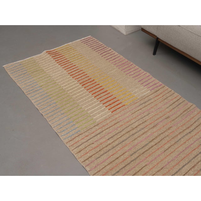1970s Vintage Handmade Wool Cotton Beige Runner Rug For Sale In San Francisco - Image 6 of 11