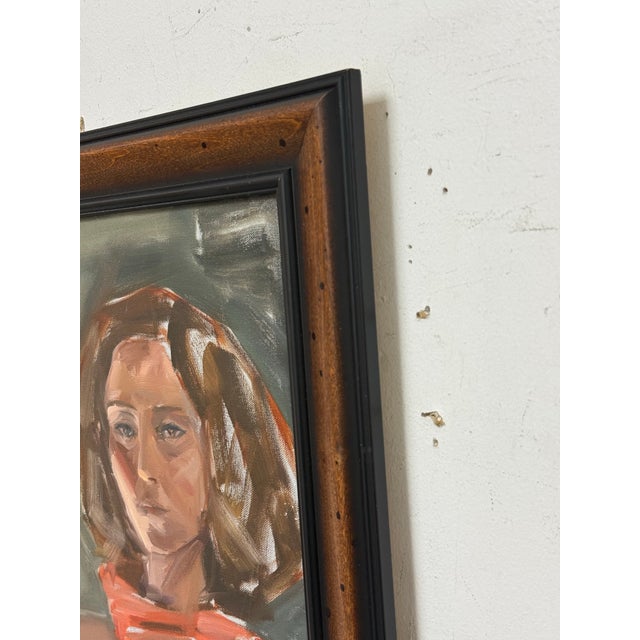 Impressionist Portrait of a Lady With Red Scarf, Signed For Sale - Image 12 of 12
