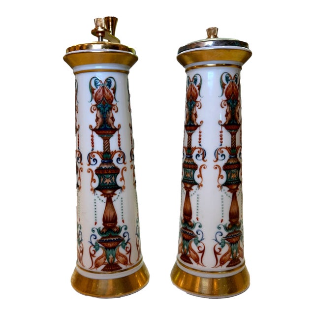 Lenox Tall Porcelain Salt and Pepper Shakers With Brass Tops For Sale