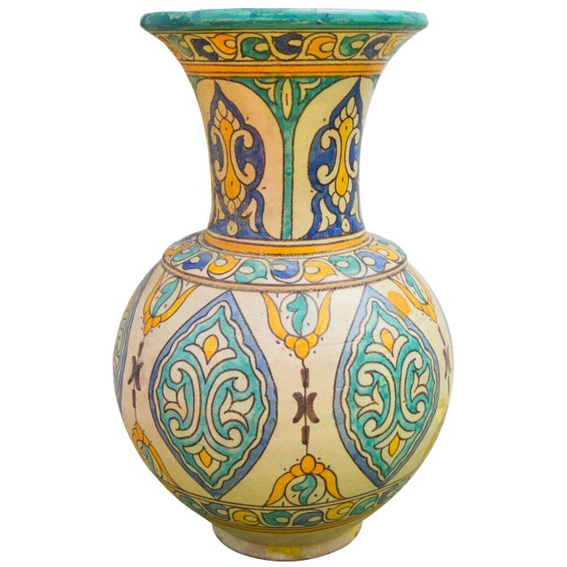 Moroccan Antique Ceramic Arabesque Vase For Sale - Image 3 of 10