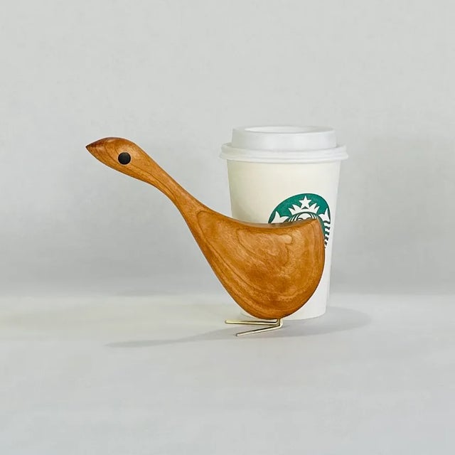 Small Goose Wood Figurine in Cherry, Jacob Hermann Inspired Mid-Century Modern Style Decor For Sale - Image 9 of 9