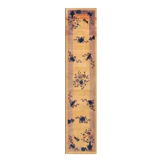 1920s Beige Floral Antique Chinese Art Deco Hand Knotted Rug 2'6" X 11'4" Wool Carpet For Sale