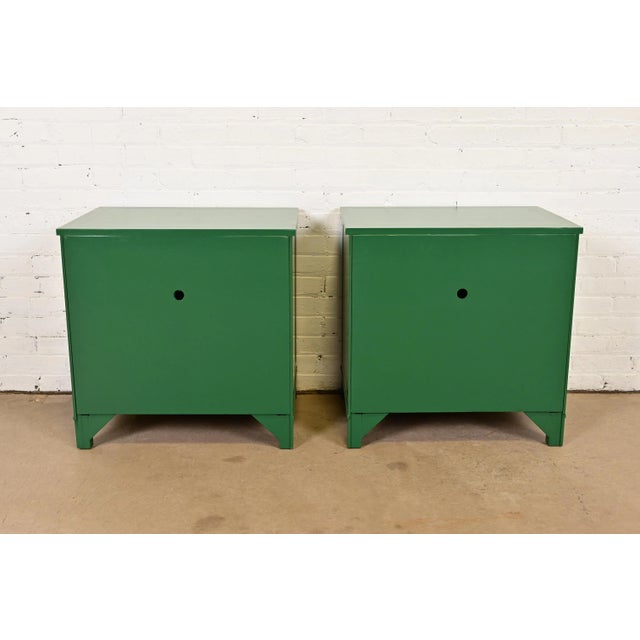 Baker Furniture French Empire Green Lacquered Nightstands, Newly Refinished For Sale - Image 11 of 12