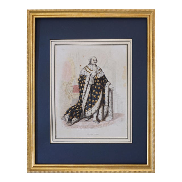 Antique King Louis XVI Aquatint Etching French Royal Art by Amaury-Duval & Gaitte French Historical Portrait Framed 19th Century For Sale