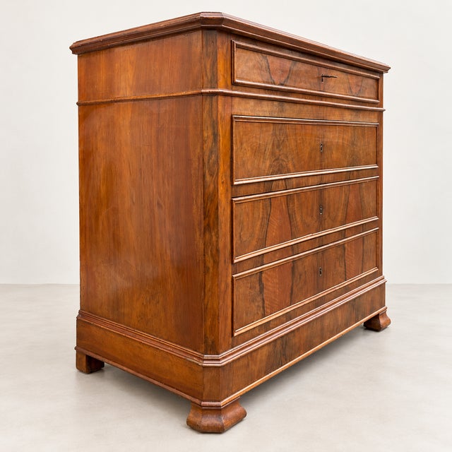 Brown Louis Philippe Style Walnut Chest of 4 Drawers, 1920s For Sale - Image 8 of 11
