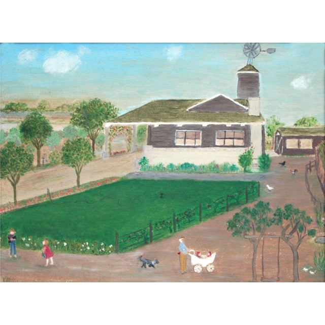 Charming mid-century naive painting titled "Once Upon a Time." Monogram "I. M. H." on lower left corner. Dated "Feb. 1961"...