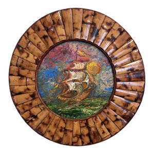 Serg Graff “Golden Voyage” Original Oil Painting Ship at Sea Round Wood Frame