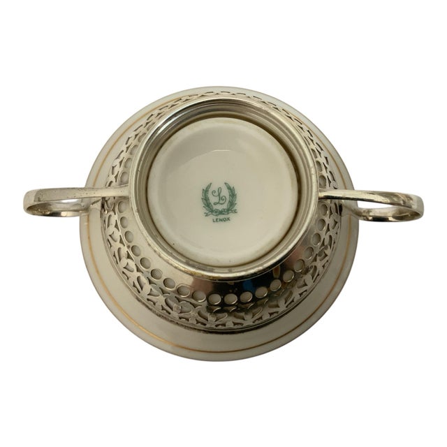 1900 - 1909 Antique Gorham Sterling Silver Pierced Bouillon Cup Holders With Lenox Porcelain Liners America - 24 pcs For Sale - Image 5 of 5
