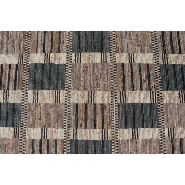 Brown Tribal Design Rug With Checkered Pattern in Teal, and Brown by Keivan Woven Arts For Sale - Image 8 of 11
