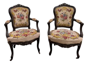 Louis Xv Style Armchairs in Blackened Wood, Set of 2