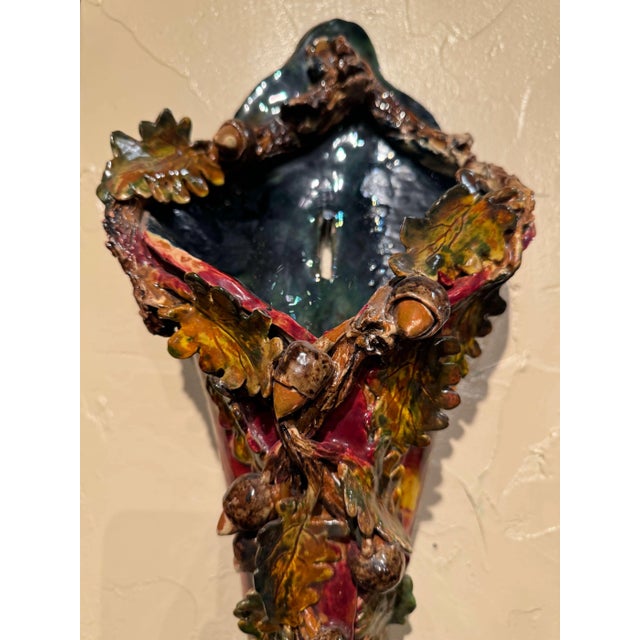 Early 20th Century French Barbotine Majolica Cornucopia Wall Pocket For Sale - Image 4 of 9