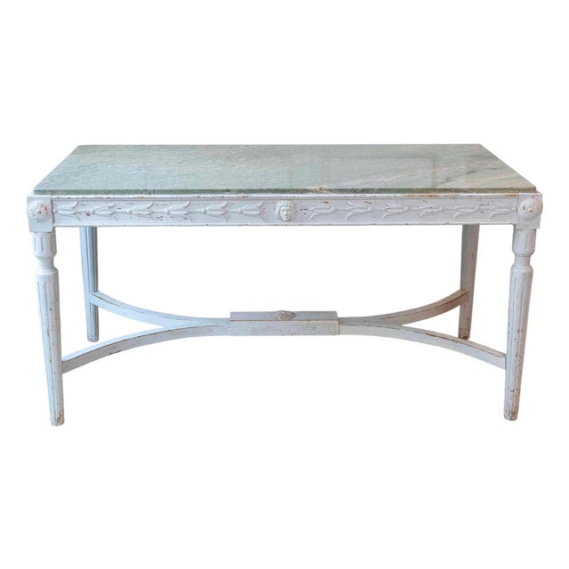 Swedish 1920s Painted Center Table with Green Marble Top For Sale