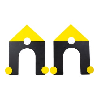 Vintage Postmodern Memphis Style Studio Architectural House Steel Metal Bookends - A Pair For Sale
