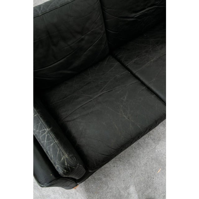 Animal Skin Mid Century Danish Modern Sofa Couch 3 Seater Leather Black Vintage Denmark MCM For Sale - Image 7 of 12