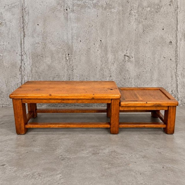 Brutalist French Brutalist Oak Leveled Side Table, 1950s For Sale - Image 3 of 5