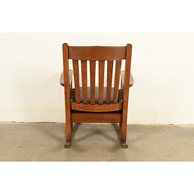 Stickley Brothers Style Antique Mission Oak Arts & Crafts Rocking Chair, Circa 1910 For Sale - Image 12 of 13