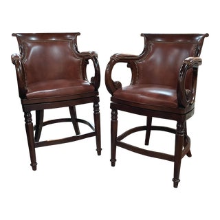 Hancock & Moore Leather Swivel Counter Stools - a Pair For Sale