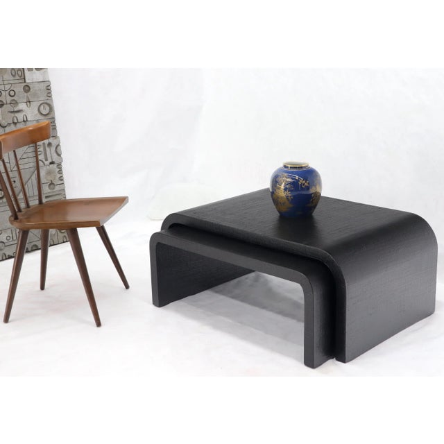 Mid 20th Century Mid 20th Century Pair of Nesting C-Shape Cloth Raffia Wrapped Coffee Tables For Sale - Image 5 of 13