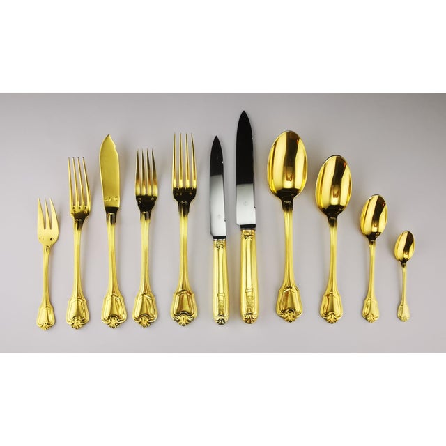 Christofle and Cardeilhac Rare 138-piece silver flatware set with gold plating, "Port Royal" pattern Minerva hallmark,...