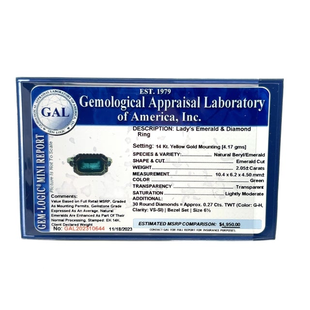 Natural Emerald and Diamond Ring 6.5 14k Y Gold 2.32 TCW Certified For Sale - Image 10 of 13