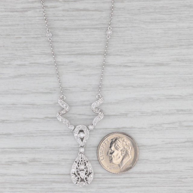 2010s 0.23ctw Diamond Lariat Teardrop Necklace 14k White Gold 13.75" Rolo Chain For Sale - Image 5 of 6