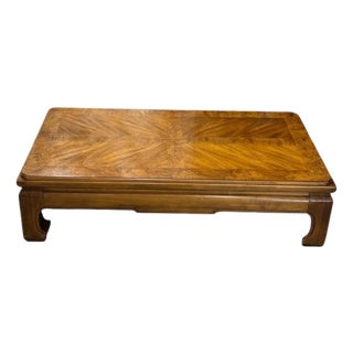 1970's Thomasville Burl Wood Ming Style Coffee Cocktail Table For Sale